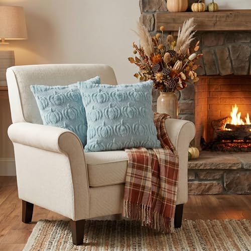 AVOIN colorlife Blue Fall Pumpkin Throw Pillow Covers 16x16 Inch