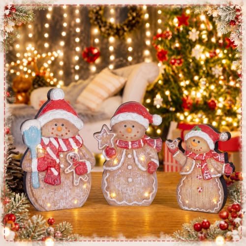Suzile 3 Pcs Christmas Gingerbread Figurines, Wooden Rustic Tabletop Decor