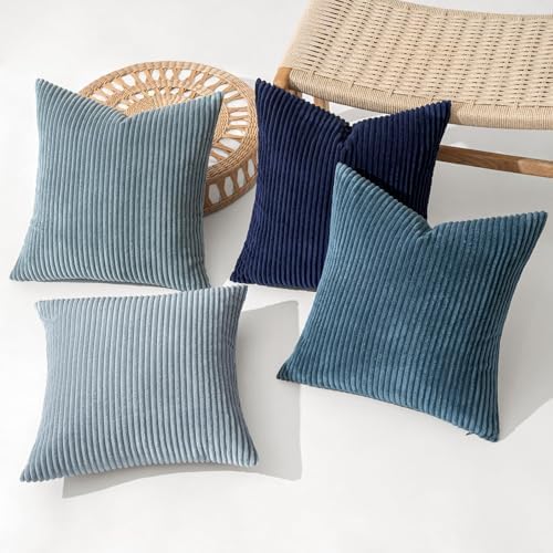 MIULEE Soft Corduroy Decorative Throw Pillow Covers Blue Navy Series 16x16