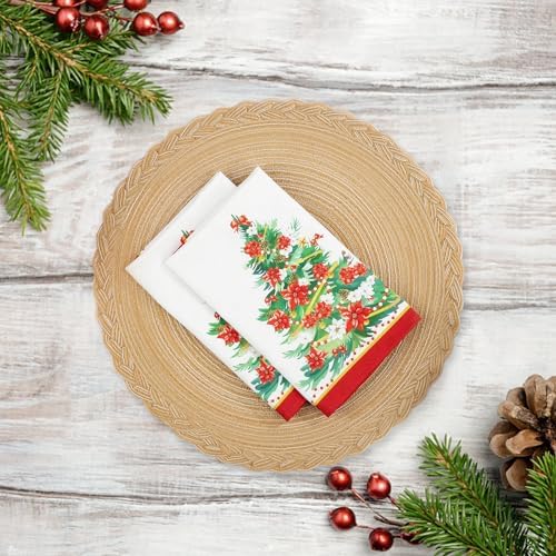Christmas Tree Floral Cotton Cloth Napkins, 18×18 in, Set of 6