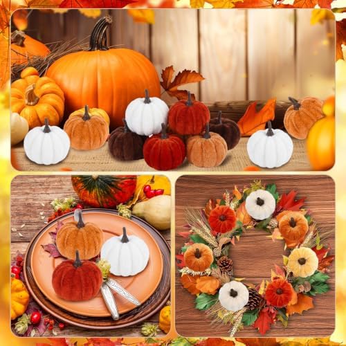 16 PCS Fall Autumn Artificial Velvet Pumpkins Mini Faux Pumpkins