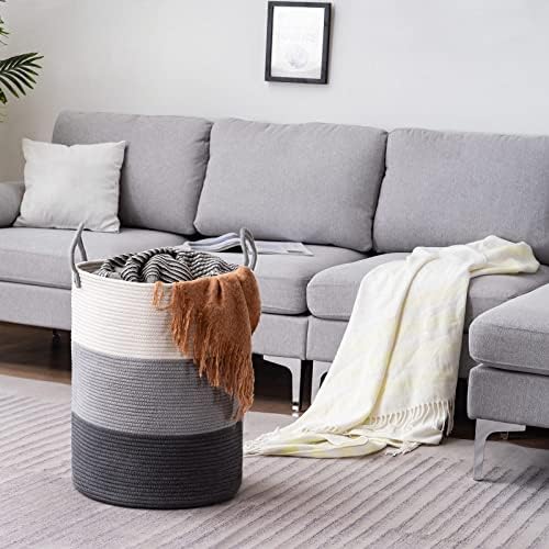 YOUDENOVA Cotton Rope Laundry Hamper Basket, 58L Blanket Basket for Nursery