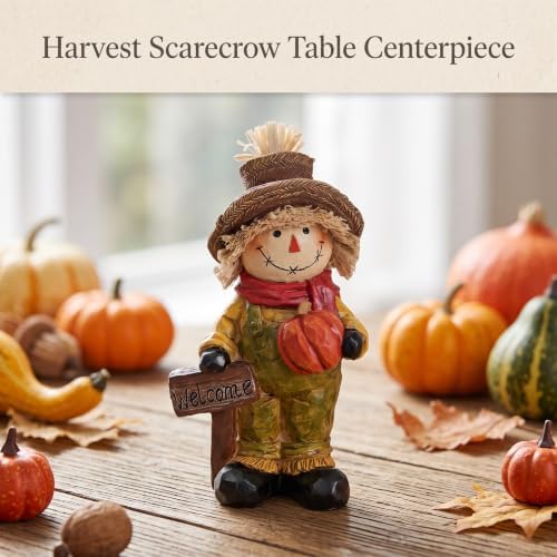 Fall Scarecrow Decor with Pumpkin Harvest Statue for Table Mantel