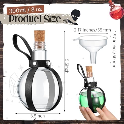 Baderke 3 Set Plastic Potion Bottle with Cork Leather Belt, Black
