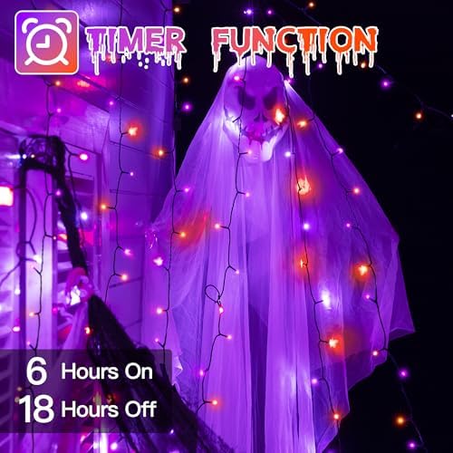 Guhope 33FT 100 LED Halloween Lights, Orange + Purple Halloween Lights Outdoor with 8 Lighting Modes, Waterproof String Lights for Halloween Christmas Outdoor Party Yard Garden Decoration