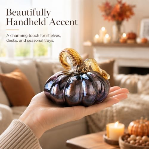 Purple Blown Glass Pumpkin Art Glass Fall Decor Pumpkin Thanksgiving Table