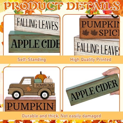Lineshading 4 Pcs Fall Table Decoration for Home Fall Truck Decor