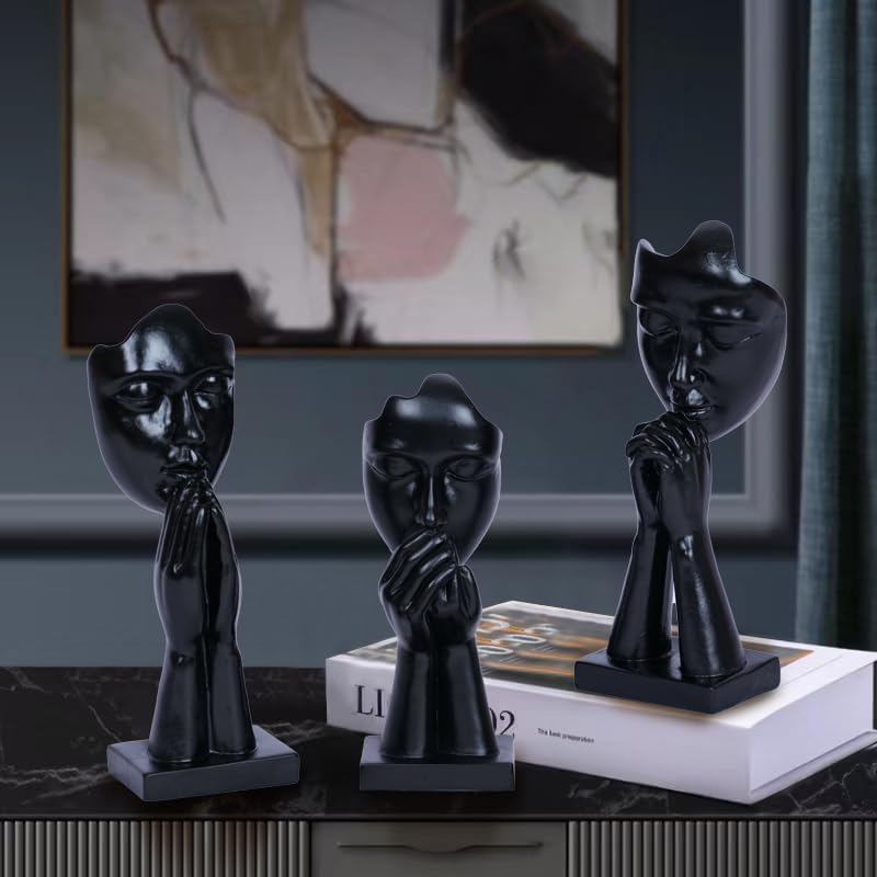 Prayer Statue Abstract Woman Black Face Sculpture Home Decorations Modern / Black Prayer / Set of 3