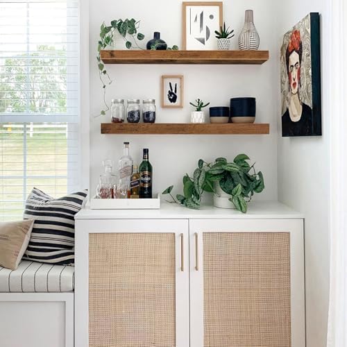 QEEIG Long Floating Shelves for Wall (Brown, Set of 2, 31.5")