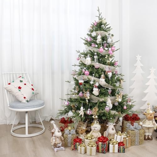 34PCS Pink/White Christmas Ball Ornaments Set for Tree Decor