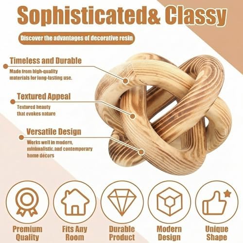 Yalikop 3 Link Wood Knot Decor Rustic Table Shelf Accents, Burnt