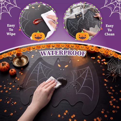 Remerry Set of 6 Halloween Bat Placemats Leather,Large Bat,Black