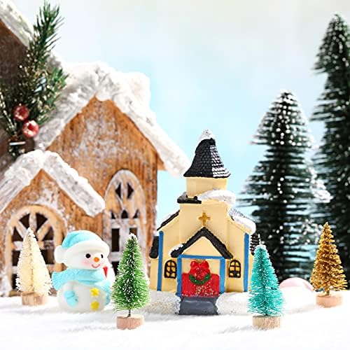 Sumind 24 Pcs Mini Christmas Bottle Brush Trees Craft Miniature Tiny Sisal Trees with Wooden Base Christmas Winter Snow Tabletop for Crafts Display Decor(Aquamarine Blue)