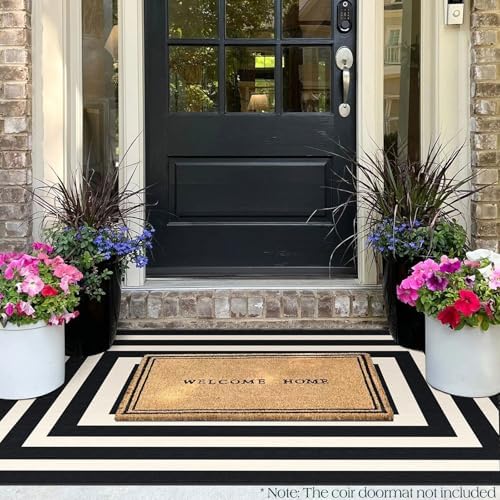 3x5 Modern Entry Rug - Small Washable Indoor Outdoor Mats for Front Door Non-Slip Porch Rug Black White Geometric