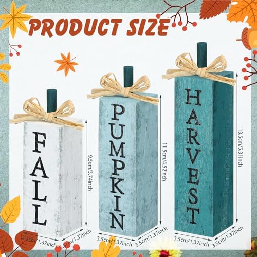 Redbaker 3 Pcs Blue Fall Pumpkin Decor, Wood Fall Decorations for Home