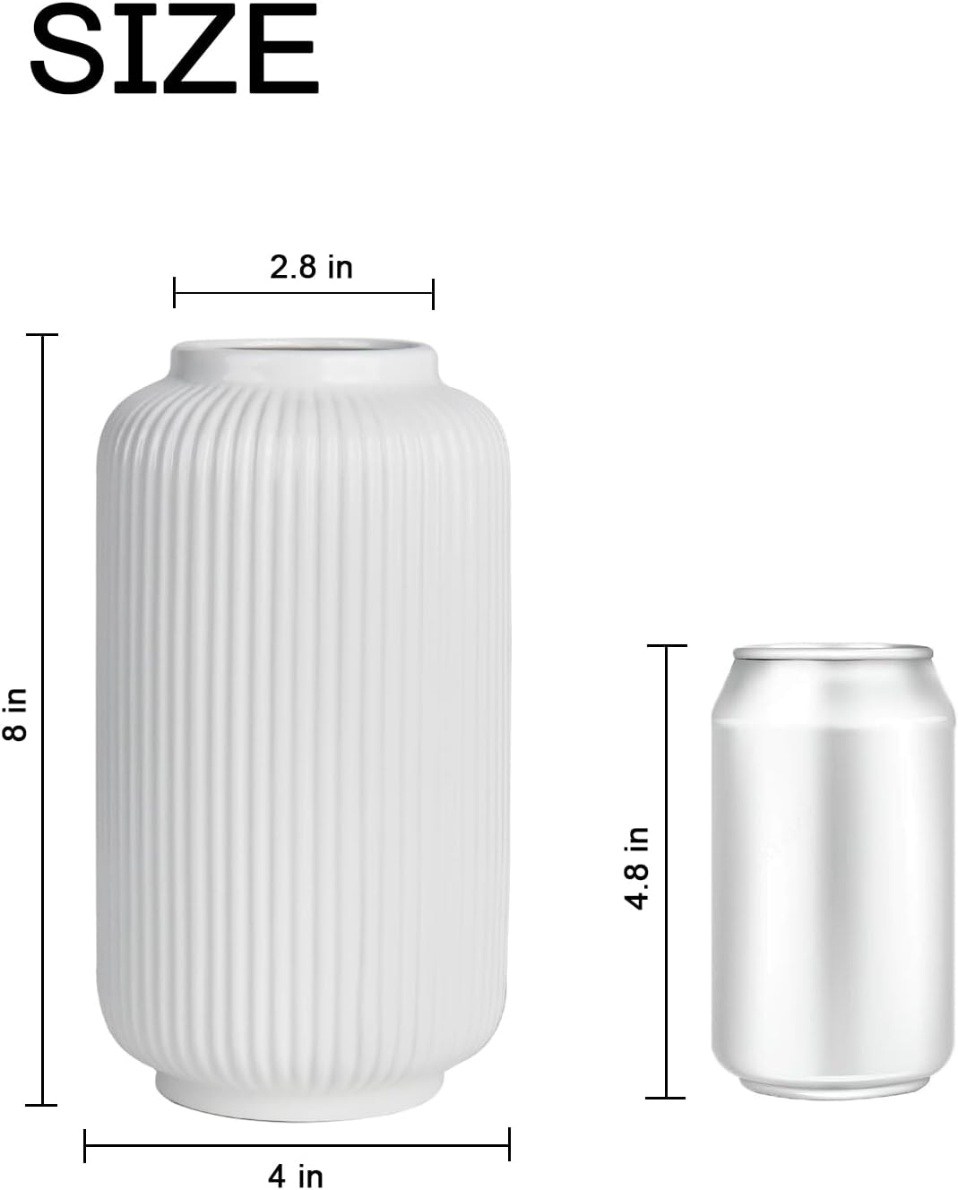 Ceramic Vase / Modern Wide Mouth Decorative Vase / White02 / White / 8 Inch