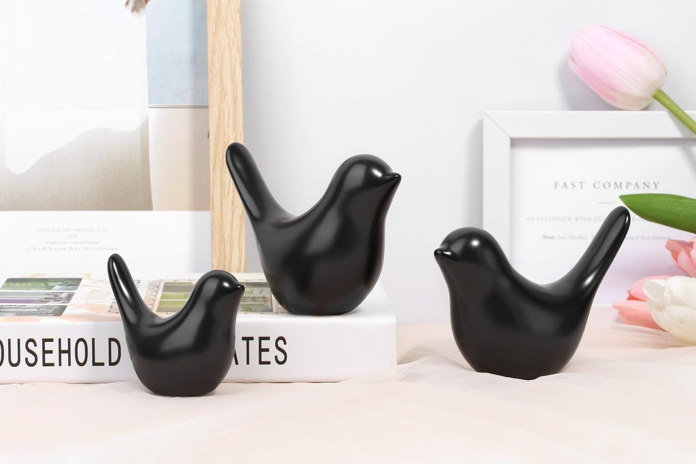 Small Birds Statues Modern Style Home Decor Birds Small Animal Sculpture / Black