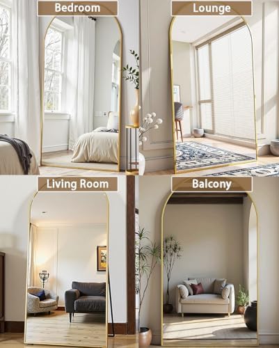 Prywot Full Length Mirror, Oversized 77"x38" Arched-Top Floor Mirror, Gold