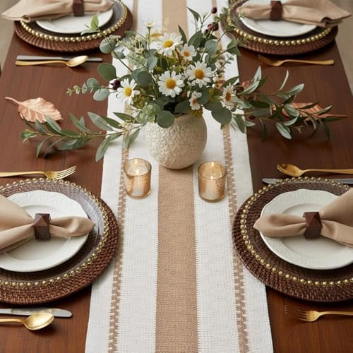 FEXIA Boho Table Runner with Tassels 12x90 Inch for Fall Home Decor