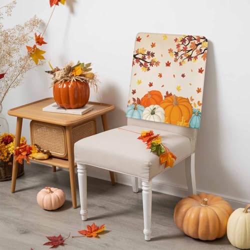 Fall Chair Covers Set of 6 Harvest Pumpkin Chair Slipcover Protector Removable Stretch Chair Covers Autumn Maple Leave Thanksgiving Chair Back Covers for Dining Chairs Kitchen Holiday Party Decor