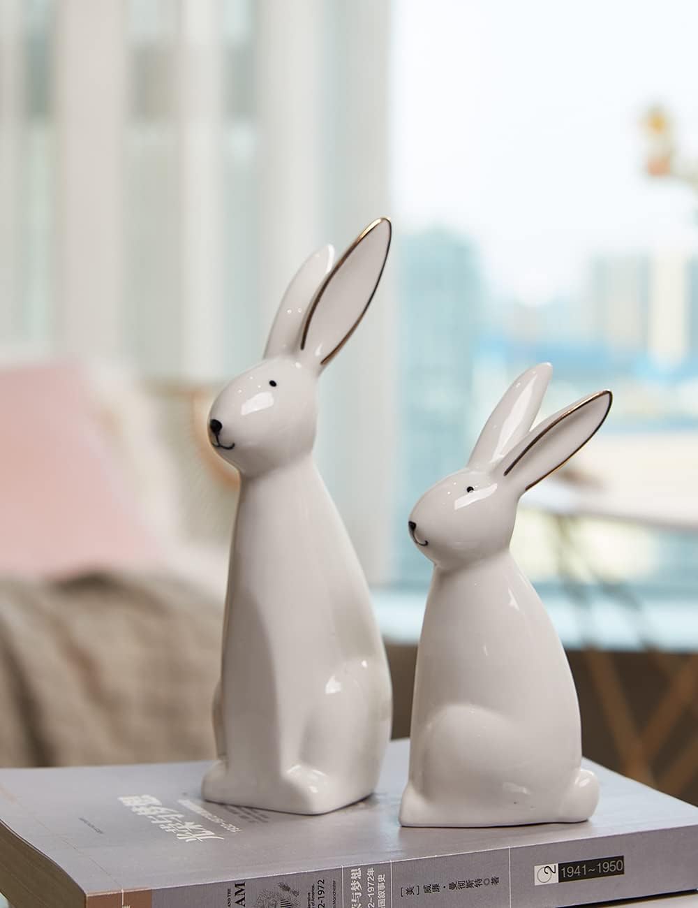 Rabbit Statue Bunny Figurine Modern Animal Sculpture Home Decor Gift / 7.6 Inch / Set of 2