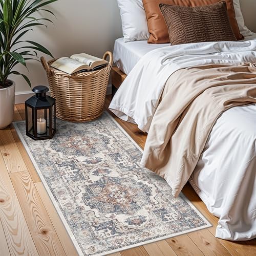 2x4 Washable Kitchen Runner Rug: Vintage Non-Slip Low Pile Entryway Area Rugs Thin Light Weight Carpet for Nursery