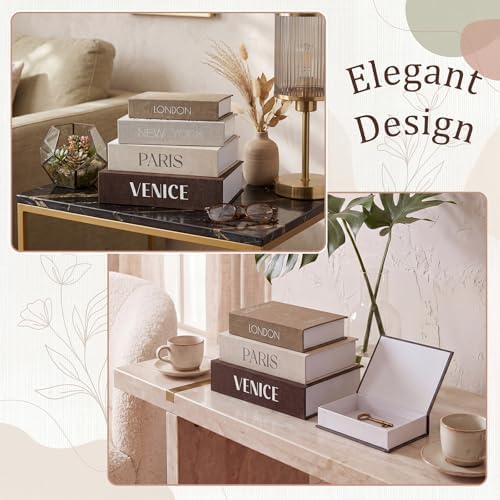 Sabary Set of 4 Books Decorative Boxes Faux Books Stacked for Coffee Tables Modern Home Bookshelves DIY Crafts Decoration(Retro,Modern Metropolis)