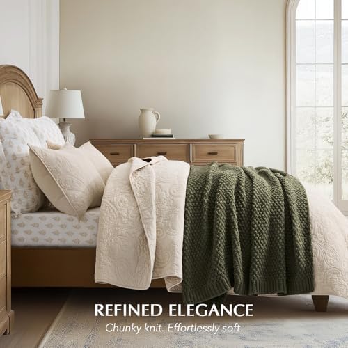 EVERGRACEHOME Chunky Chenille Knit Throw Blanket, 60 x 80, Olive Green