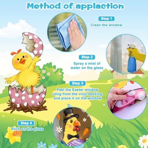 Easter Window Cling Large Chick Easter Egg Carrot Flower Decal Spring Decor