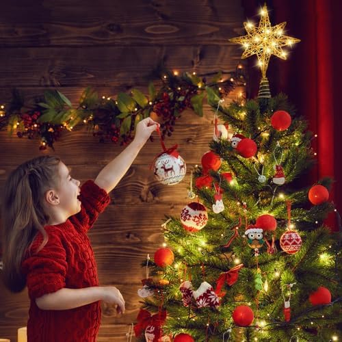 DULEFUN Christmas Tree Topper Lighted 13.5” Gold Star Tree Toppers with 20 LED Lights Christmas Tree Top Ornament for New Year Holiday Home Office Indoor Decorations