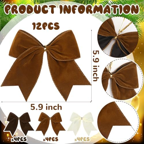 Janinka 12 Pcs 6 Inch Christmas Velvet Bows Decor for Wreath Assorted