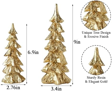 FESTGLOX Gold Christmas Tree Figurines, Resin Tabletop Christmas Tree Decor
