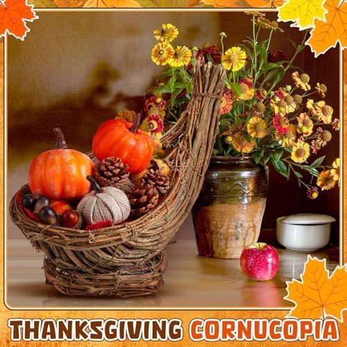 Dandat 12 Inch Thanksgiving Cornucopia Basket Horn of Plenty Centerpieces