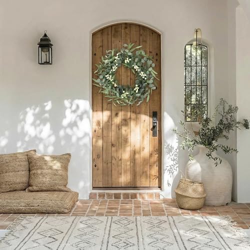 Pinkpum 20'' Eucalyptus Wreath for Front Door Green Decor for Home Farmhouse Wall Spring Summer Fall Outdoor Indoor