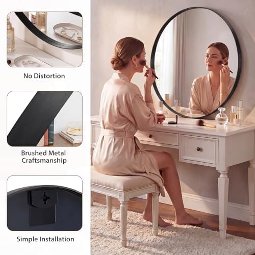 Bathroom Round Mirrors for Over Sink, 30 Inch Wall Circle Mirror with Matte Metal Frame, Modern Wall Mount Vanity