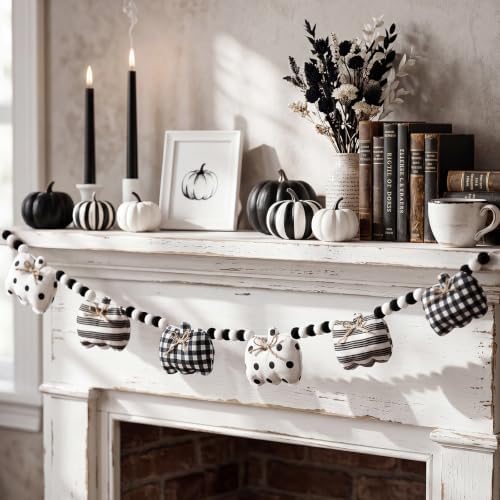 CroBlissful Fall Plush Pumpkin Garland 3D Black and White Pumpkins