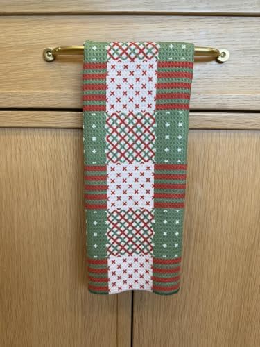 3 Pack|| Double Sided Dish Towels || Waffle Weave Microfiber || Highly Absorbent || Hanging Loop || Dish Cloths || Modern || Designer Prints || Lights (Christmas Quilt)