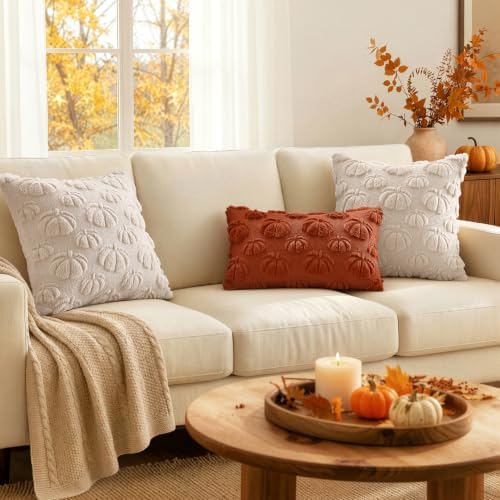MIULEE Fall Decor Pillow Covers 16x16 Set of 2 Pumpkin Beige