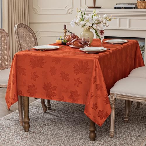 Softalker Fall Jacquard Rectangle Tablecloth, 60 x 102 Inch Burnt Orange