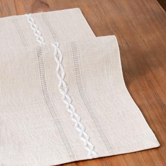 Wracra Cotton Linen Place Mats, Ivory Embroidered Placemats Set of 6 | Placemats 12 x 18 Inch; Cotton Linen Woven