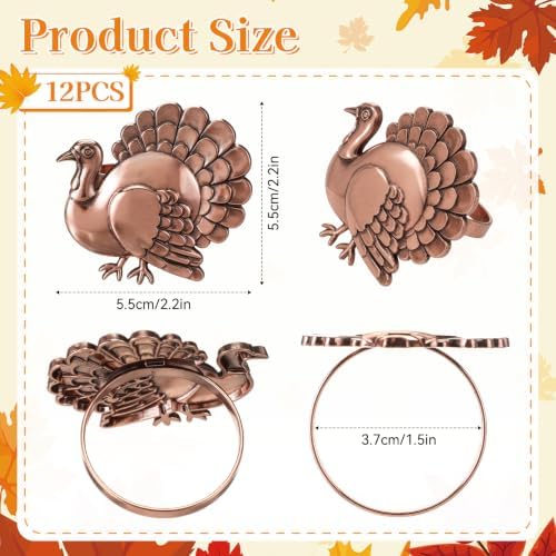 Yungyan 12 Set Thanksgiving Napkin Rings, Turkey Metal Napkin Rings