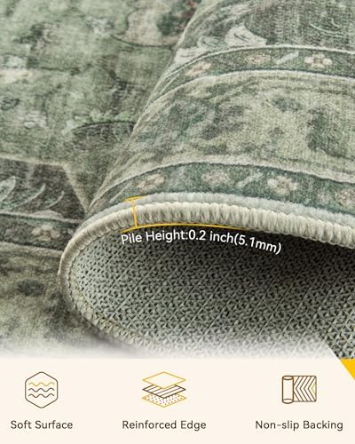 RELEANY Washable Area Rug, Runner 3'x8', Green/Dark Green/Gray