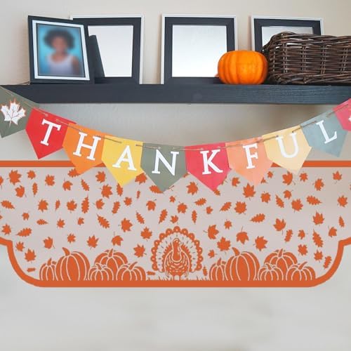 Thanksgiving Mantle Scarf for Fireplace Decorations - Lace Mantel Cover Runner Garland for Fall Home Living Room Decorations – Autumn Turkey Pumpkin Maple Oak Leaves Centerpiece Décor Indoor