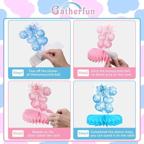 Gender Reveal Decoration Set - Includes Baby Reveal Table Decorations with Honeycomb Centerpiece for Boy or Girl Baby Shower Party Decoration