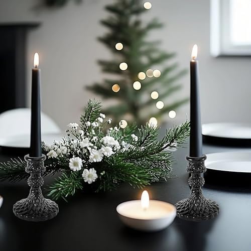 Black Glass Candlestick Holders, Taper Candle Holders, Set of 6