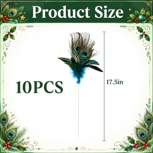 10 Pcs Artificial Peacock Feather Picks, Peacock Feather Xmas Tree Picks