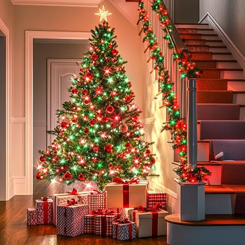 JMEXSUSS 100 LED Connectable Red and Green Christmas Lights with 8 Modes