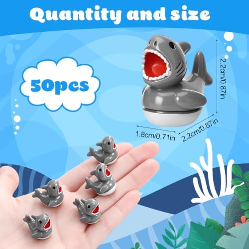 50 Pcs Shark Ducks Toy Figures, Mini Resin Ducks Bulk, Tiny Duck Figurine Dress up Game Toy for Summer Party Favors (Shark Duck)