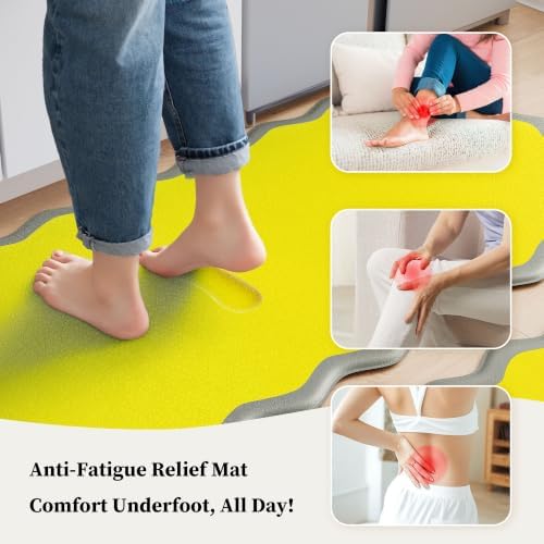 Arenarug Scalloped Kitchen Mats for Floor, Yellow Kitchen Rugs Set of 2