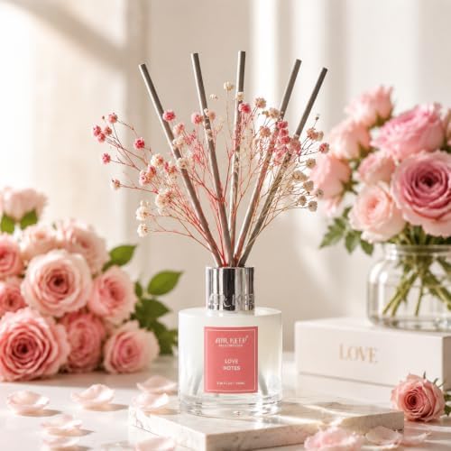 Airkeep Reed Diffuser Set,3.38 fl oz (100 ml) - Love Notes Oil Diffusers with 8 Reed Sticks, Home Fragrance Reed